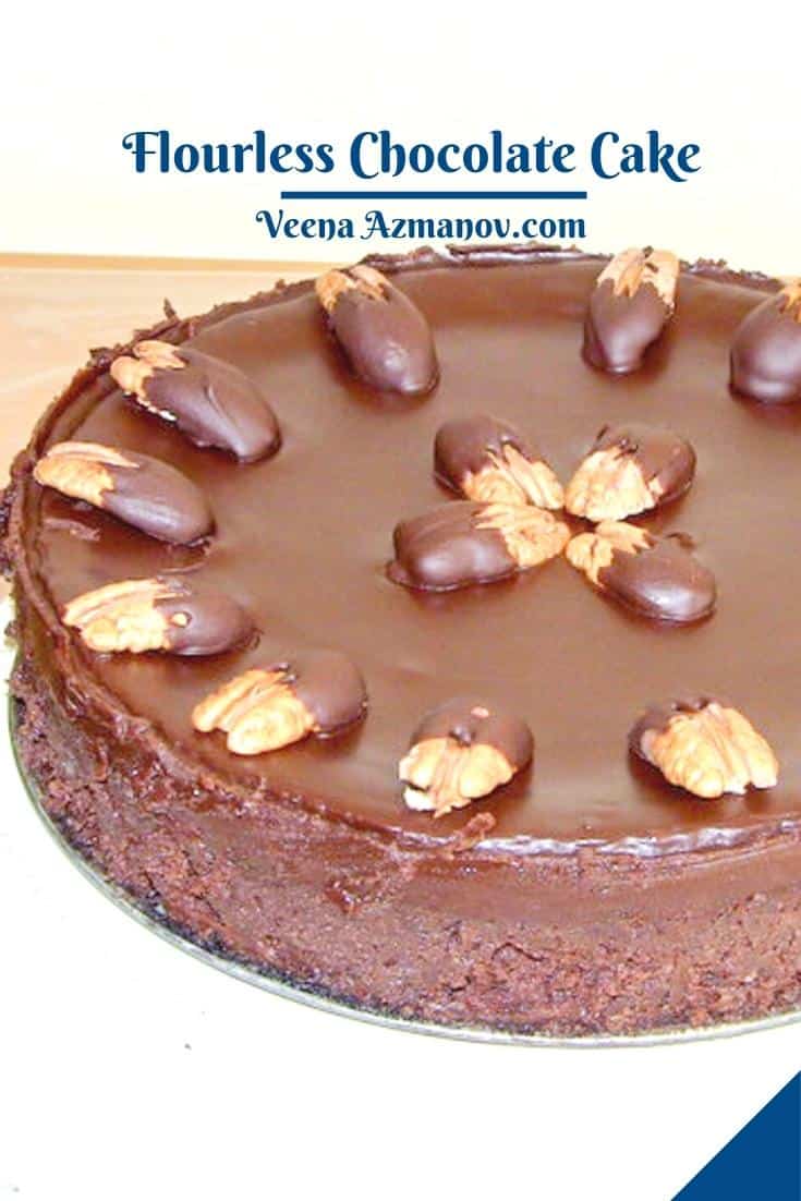 Pinterest image for chocolate pecan cake.