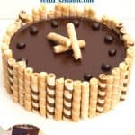 Pinterest image for flourless chocolate pecan cake.