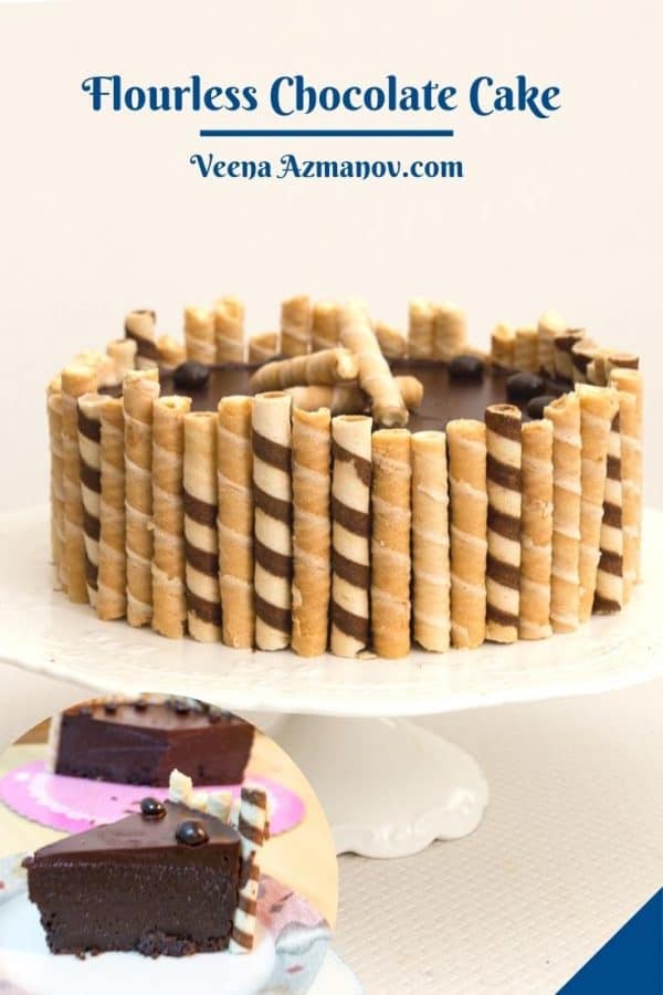 Pinterest image for flourless chocolate cake.