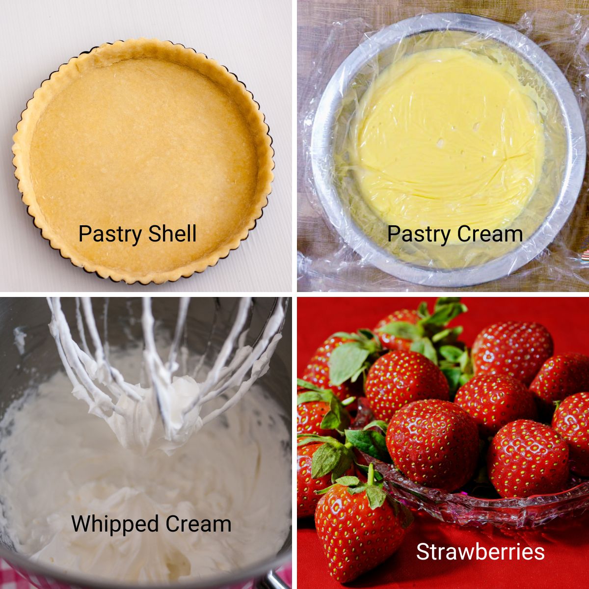 Ingredients for making strawberry tart.