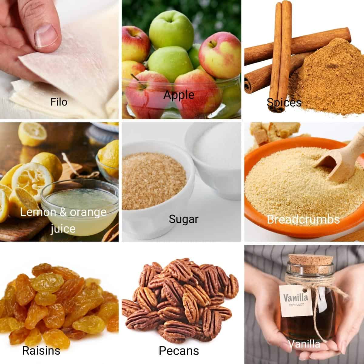 Ingredients for making apple strudel.