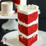 A slice of red velvet cake on a plate.