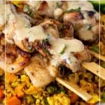 Pinterest image for chicken skewers.