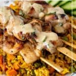 Pinterest image for chicken skewers.