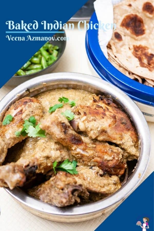 Pinterest image for Indian baked chicken curry