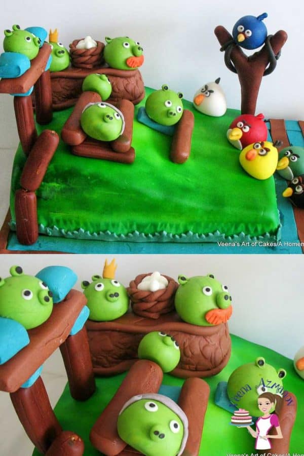 A cake decorated in an Angry Birds theme.