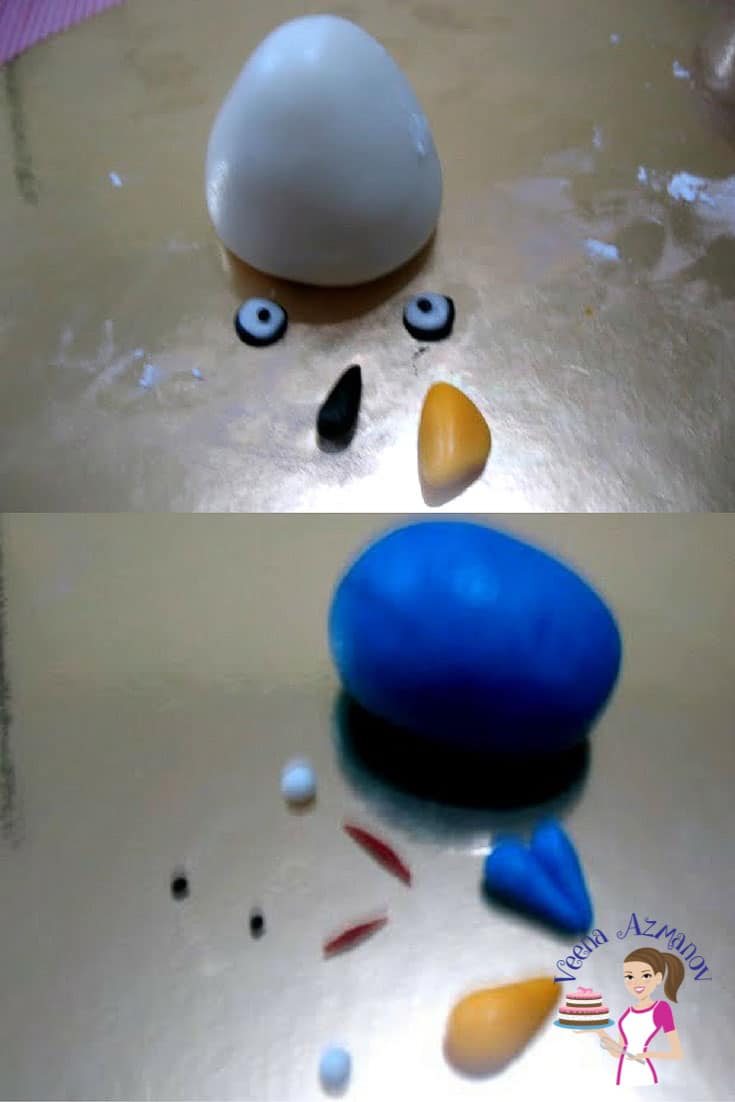 Progress photos of making figures from the Angry birds movie made of gum paste.