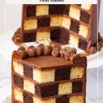 Pinterest image for cake with checkerboard effect.