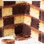 Pinterest image for cake with checkerboard effect.
