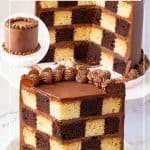 Pinterest image for cake with checkerboard effect.