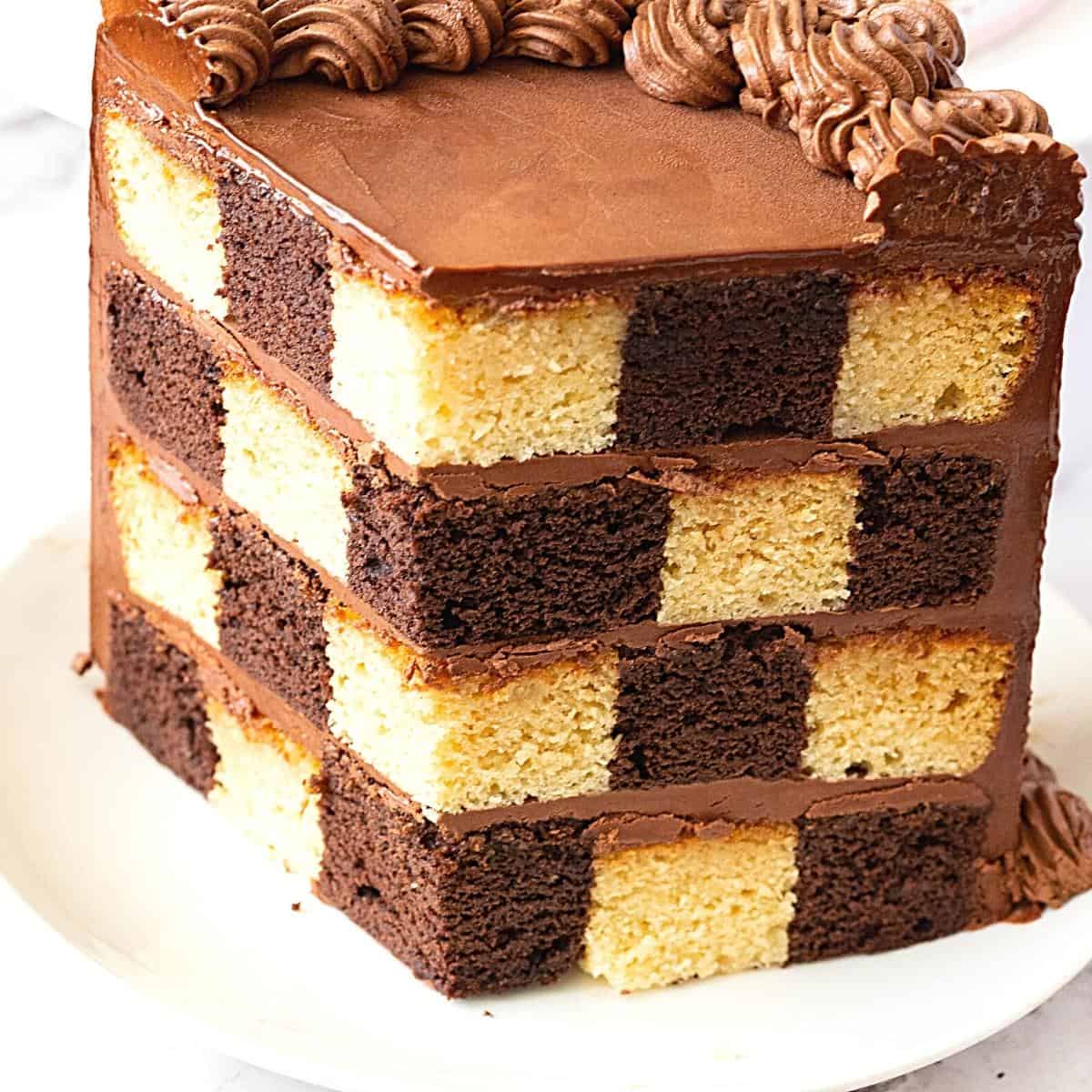 A slice of cake with checkerboard effect.