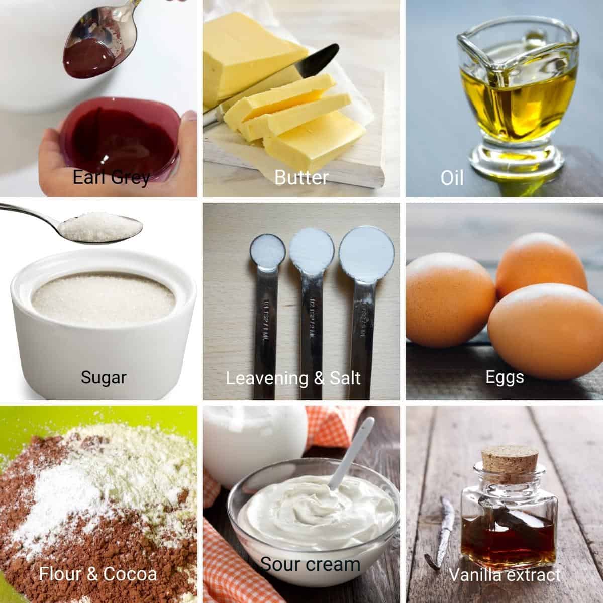 Ingredients for red velvet cake.