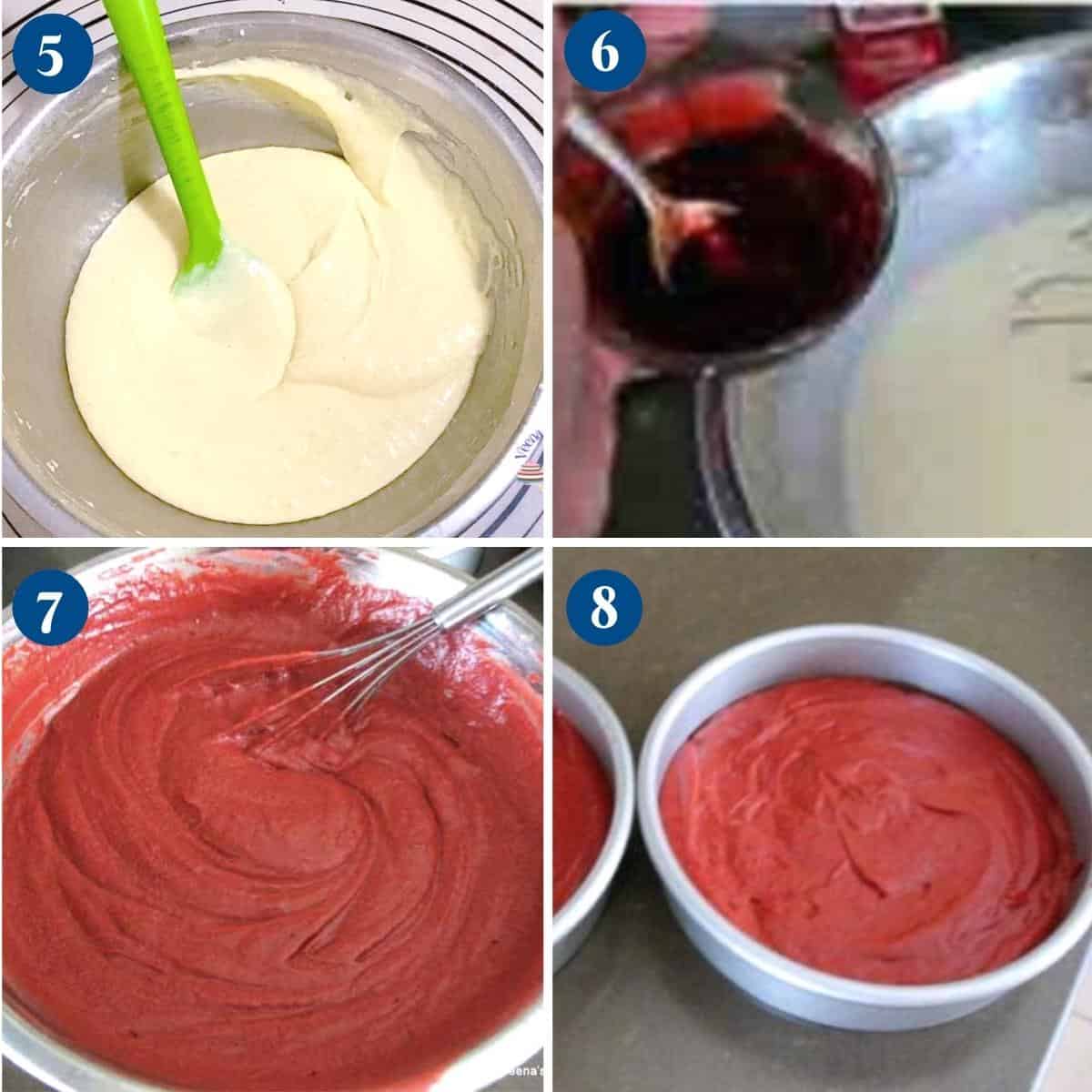 Progress pictures collage baking the red velvet cake.