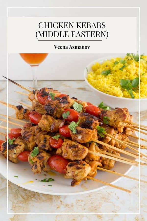 Pinterest image for middle eastern kebabs with chicken.