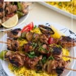 Pinterest image for skewer chicken with Moroccan marinade.