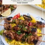 Pinterest image for skewer chicken with Moroccan marinade.