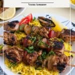 Pinterest image for skewer chicken with Moroccan marinade.