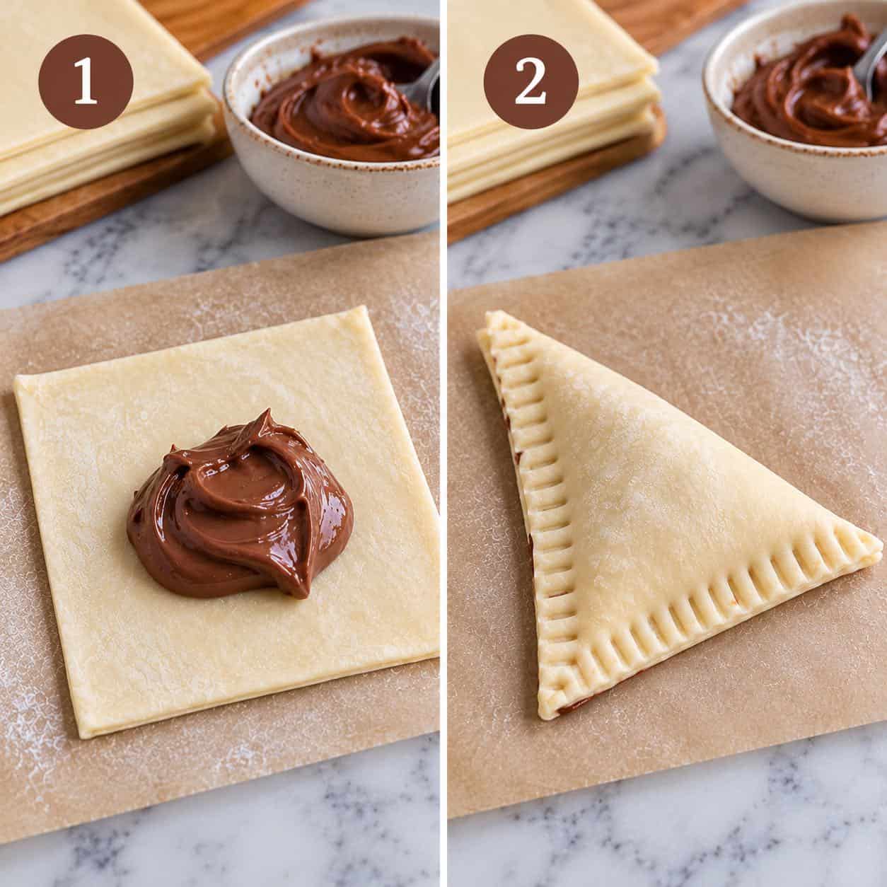 Progress pictures puff pastry with nutella.