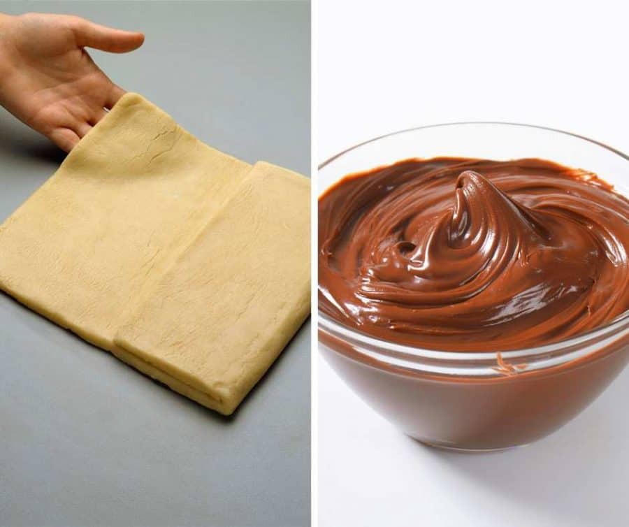 Puff pastry and a bowl of Nutella.