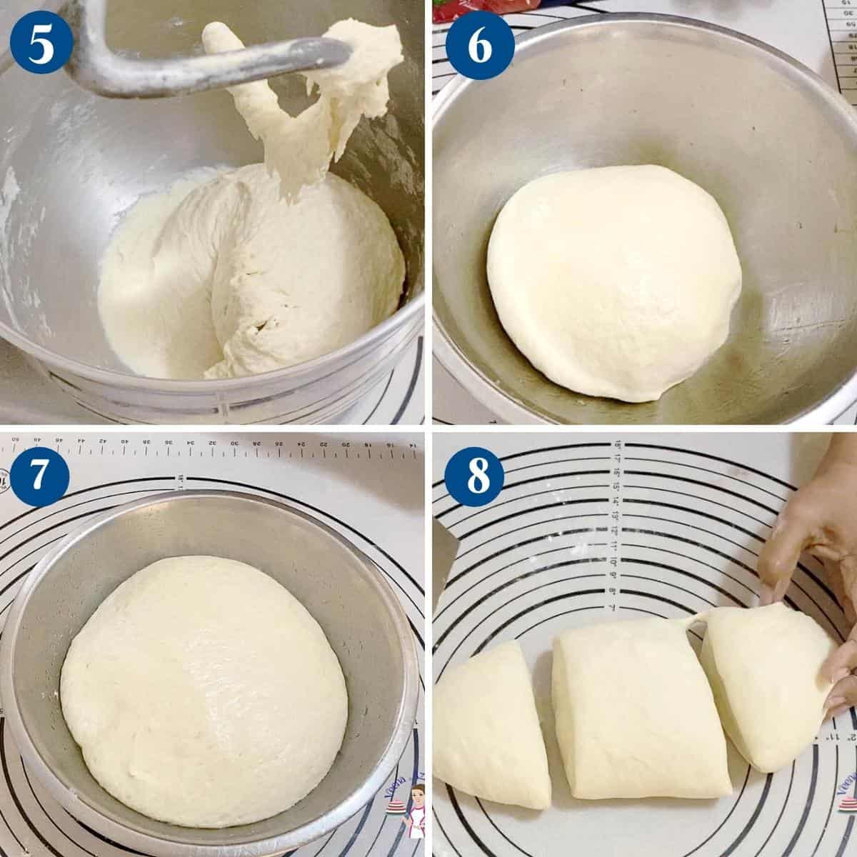 Progress pictures kneading pizza dough.