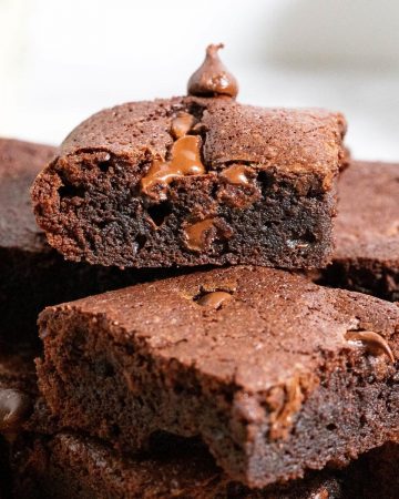 Brownie squares on the table.