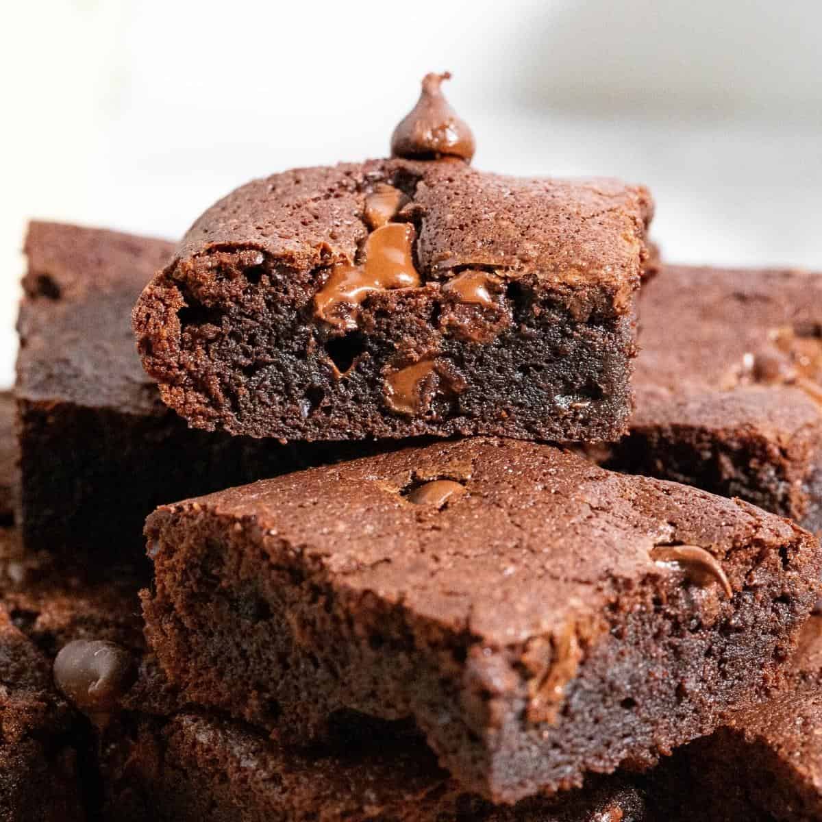 Brownie squares on the table.