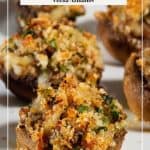 Pinterest image for breadcrumb stuffed mushrooms.