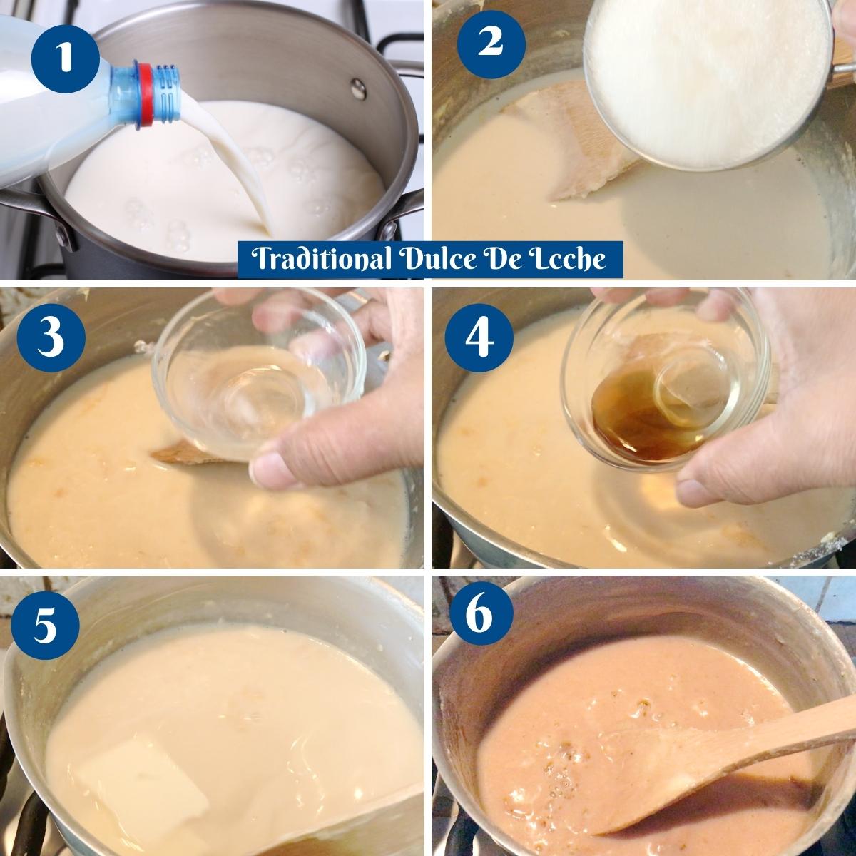Progress pictures collage - how to make dulce de leche.
