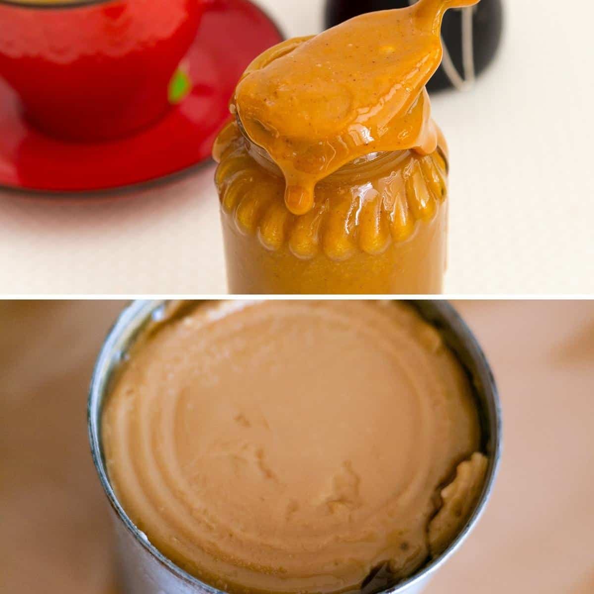 Showing the two dulce de leche in mason jar or can.