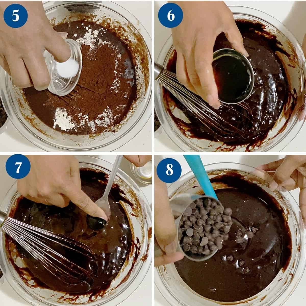 Progress pictures mixing the brownie batter.