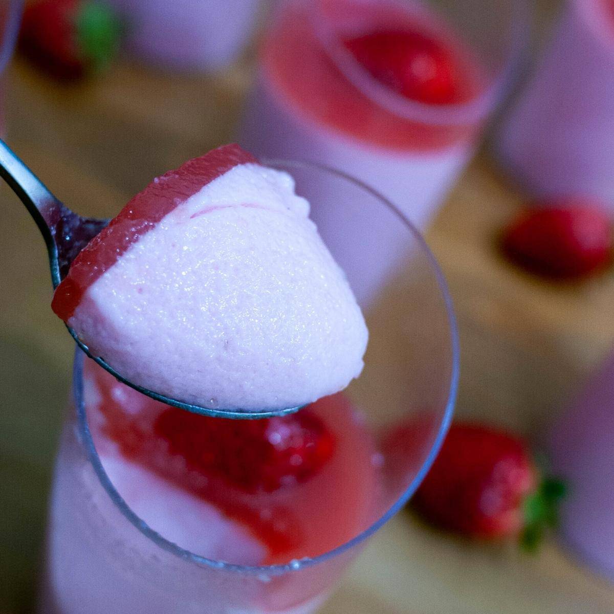 A spoonful of strawberry Bavarain cream.