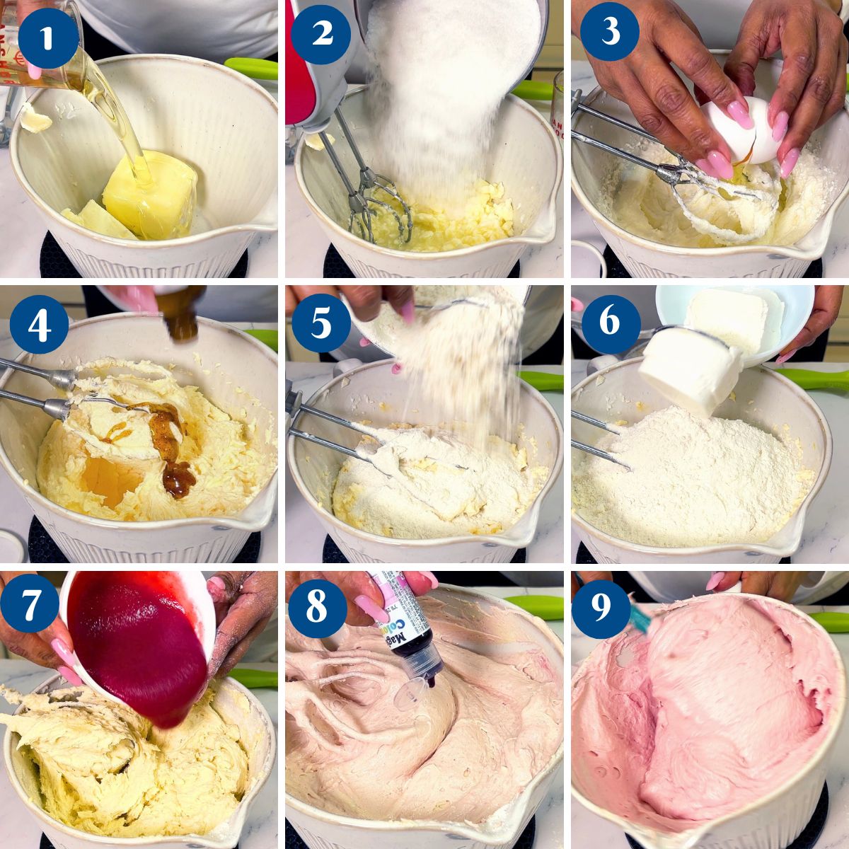 Progress pictures making strawberry cupcakes.