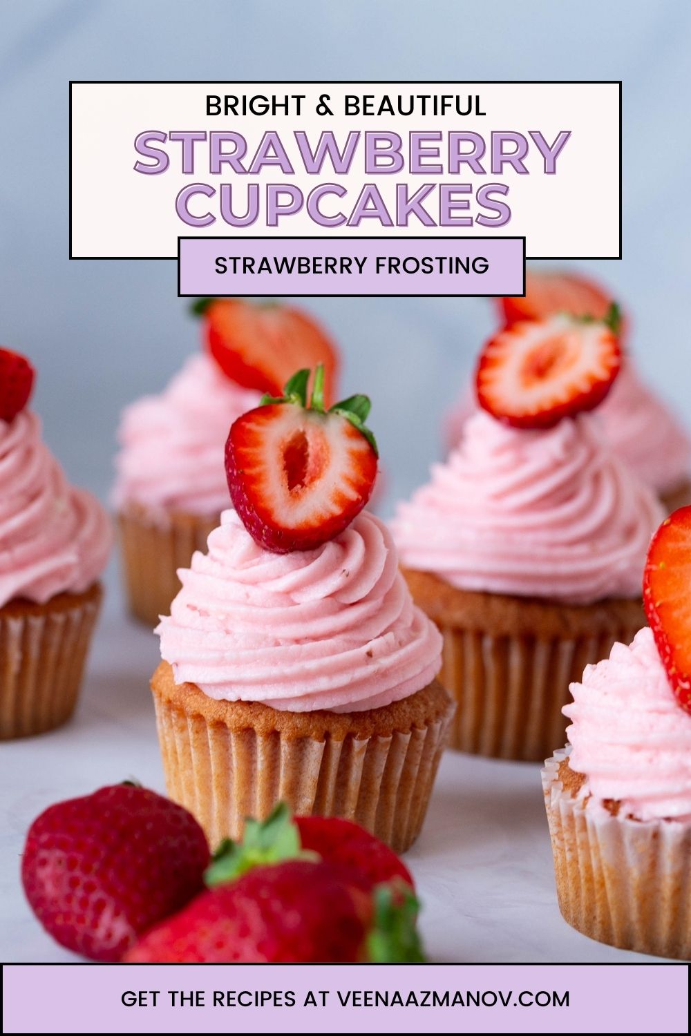 Pinterest image for Fresh Strawberry Cupcakes with Frosting.