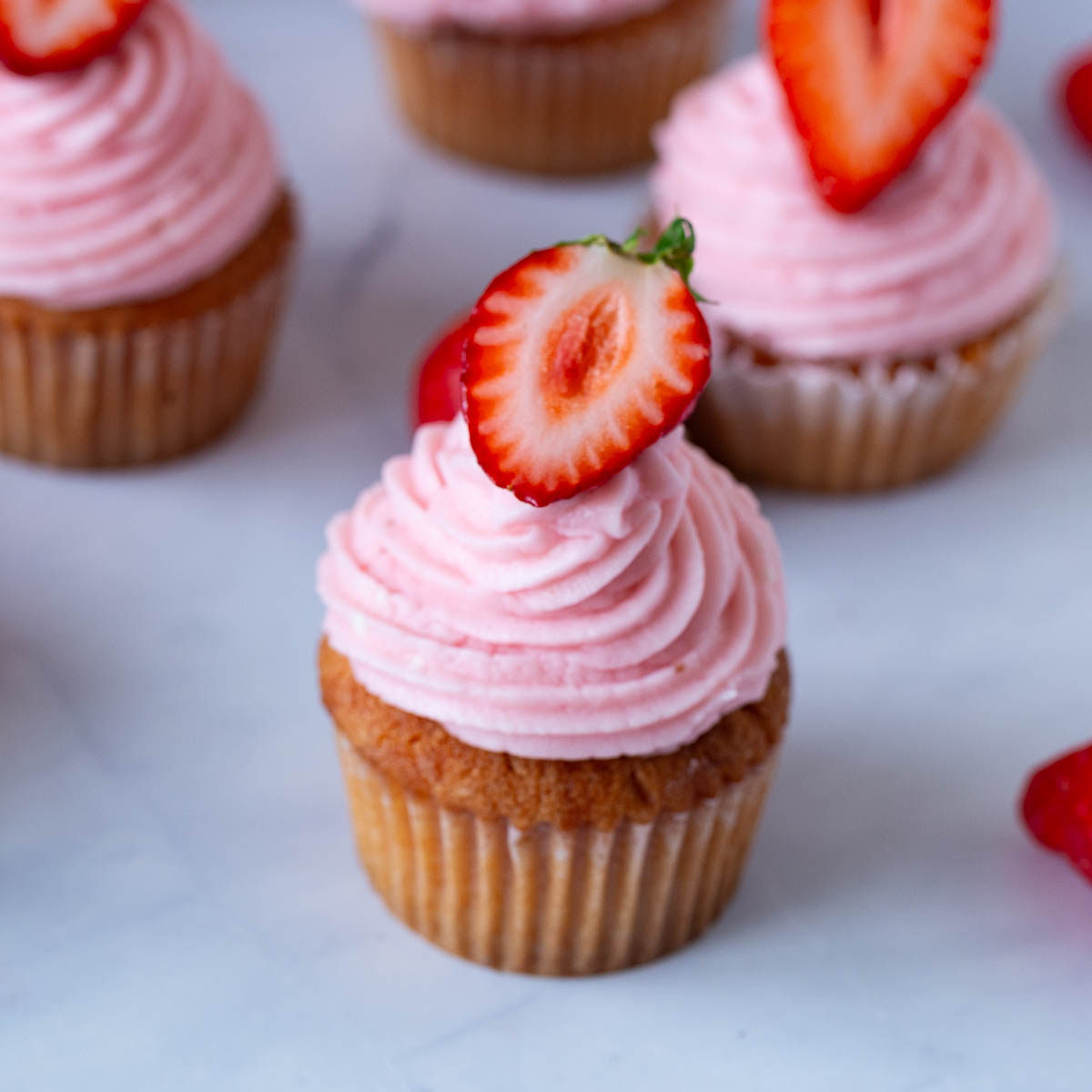 Pinterest image for Fresh Strawberry Cupcakes with Frosting.