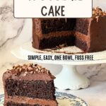 Pinterest image for One Bowl Chocolate Cake with Chocolate Frosting.