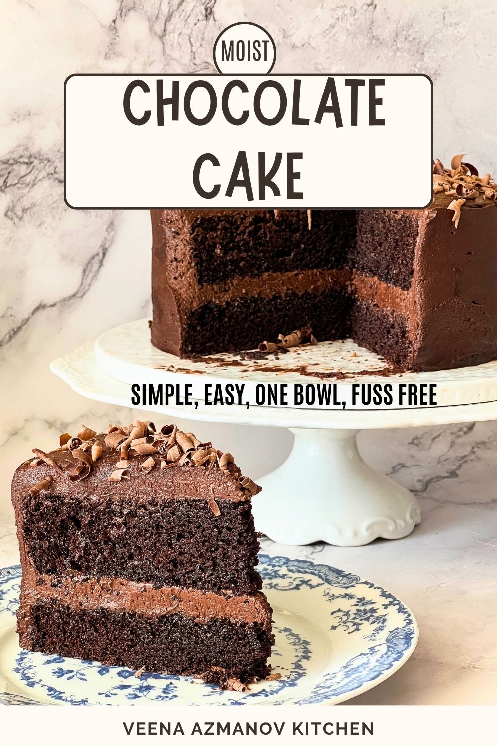 Pinterest image for One Bowl Chocolate Cake with Chocolate Frosting.