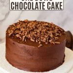 Pinterest image for One Bowl Chocolate Cake with Chocolate Frosting.