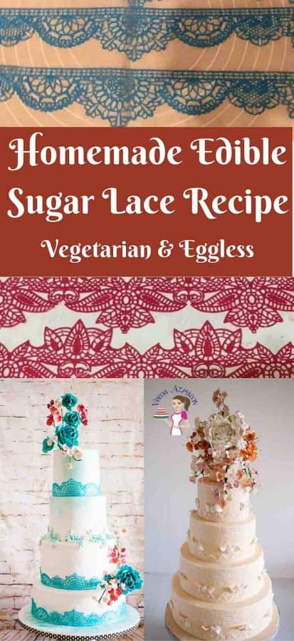 A collage of edible sugar lace designs.