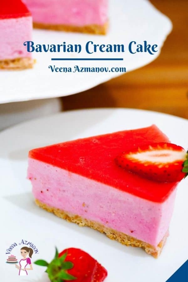 Pinterest image for Bavarian Cream Cake with Strawberries.