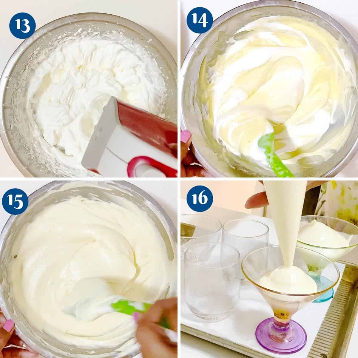 Progress pictures folding the cream in the custard.