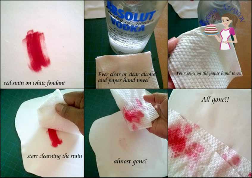 Progress photos on removing stains from fondant.