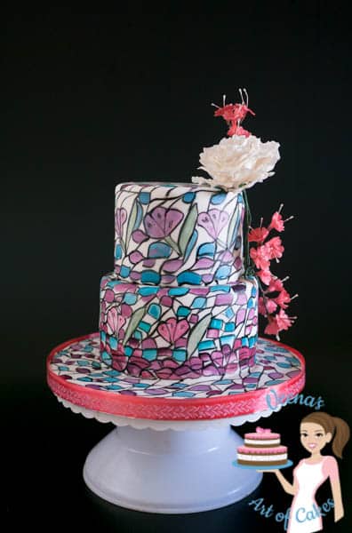 A stained glass inspired decorated cake.