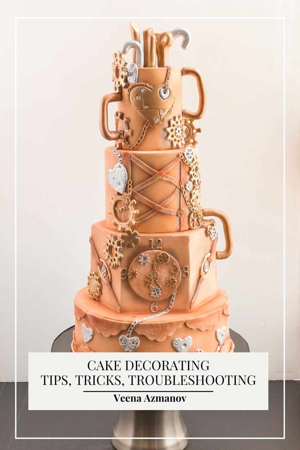 Pinterest image for cake decorating tips and troubleshooting.