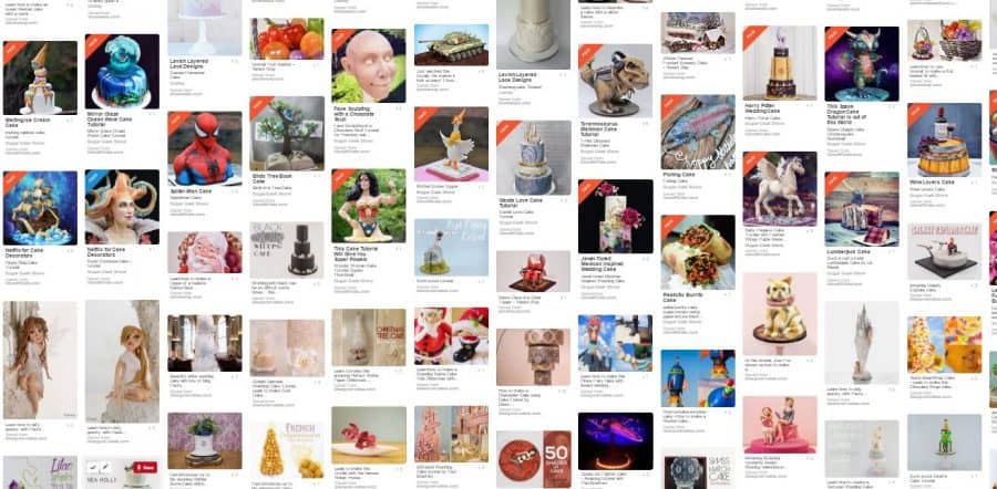 A page from a website displaying different cake decorating designs.