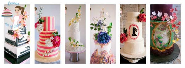 A collage of decorated cakes with sugar flowers.