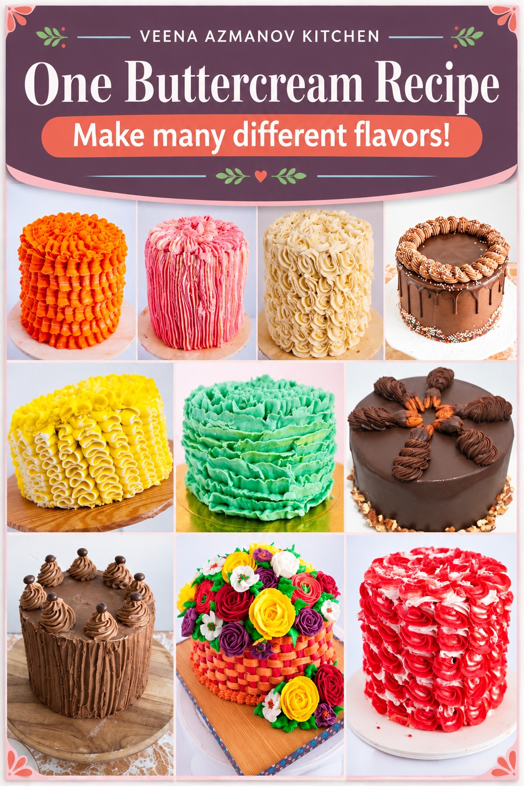 Pinterest image for one buttercream recipe with different buttercream flavors.