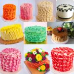 Different frosting flavored cakes on the table.