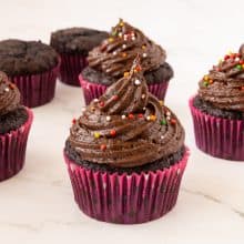 Easy chocolate cupcakes on a table.