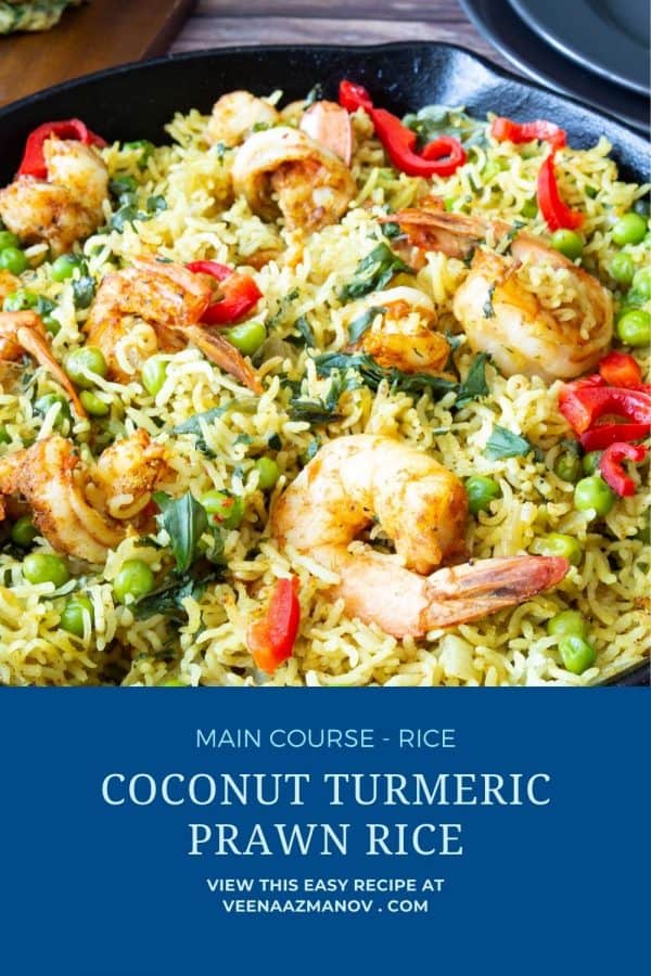 Pinterest image for rice with prawns.
