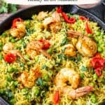 Pinterest image for Turmeric Shrimp Rice.